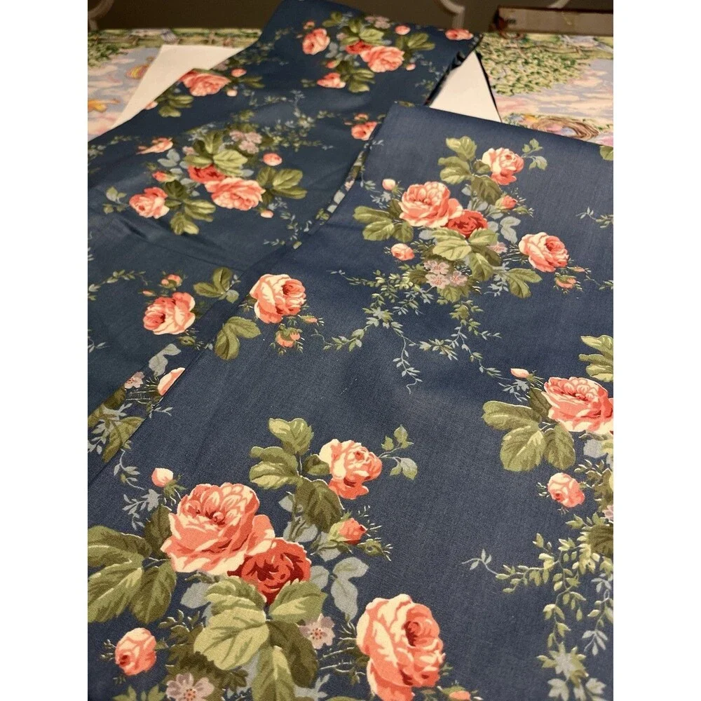 2 Croscill Blue w Pink Flowers Lined Panels Curtains 38x86” (per Panel) VTG USA